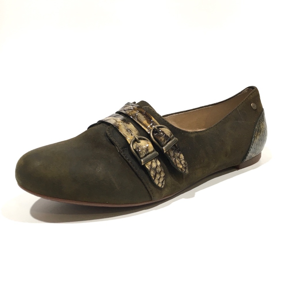 UGG EXOTIC SNAKE PRINT BALLET FLATS -MOSS GREEN SUEDE -WOMEN’S US 7 -NEW